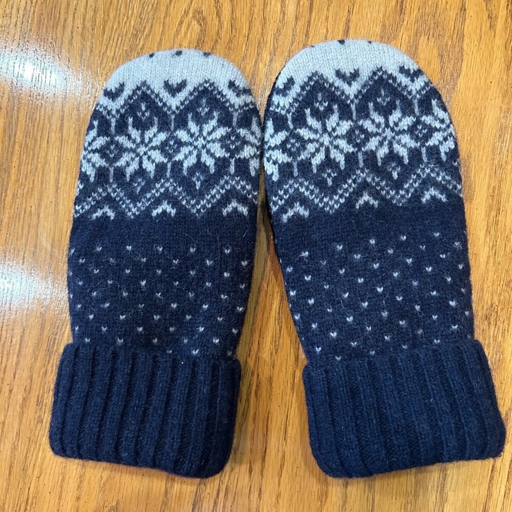 Felted Wool Mittens Handcrafted from Repurposed Eddie Bauer Sweater - Navy - Picture 2 of 6